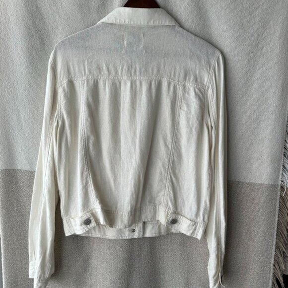 Urban Outfitters Linen Rayon Collared Classic Button-Down Jacket Off-White Large - Picture 10 of 14